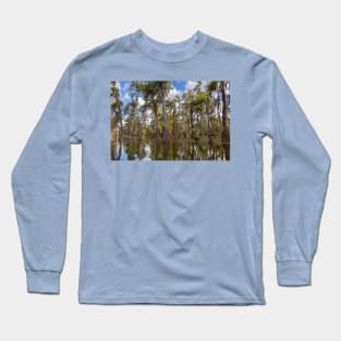 Cypress Trees and Reflections in the Bayou Swamp Long Sleeve T-Shirt